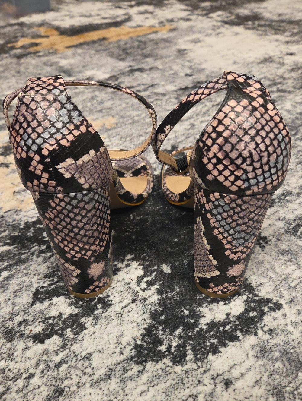 Snake Print Strapped Sandal Heels - Picture 2 of 7